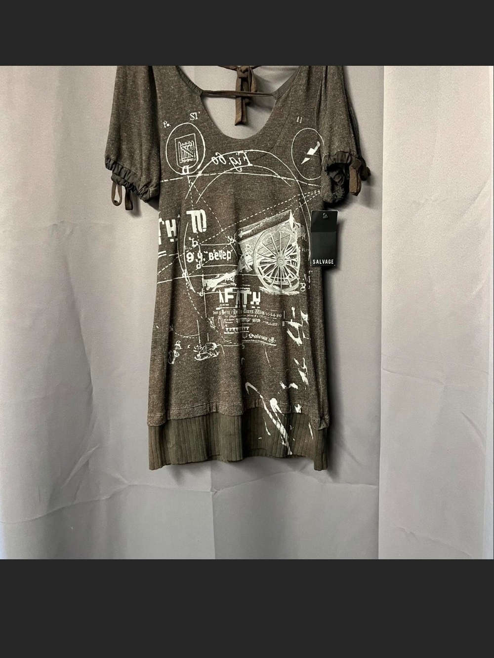 NWT Salvage Graphic Knit Tunic Dress in Olive Brown. M
